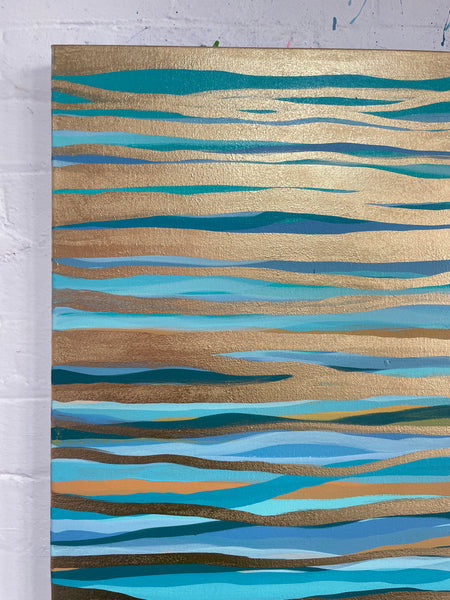 Glowing Water - metallic gold paint and acrylic on canvas - 152 x 122 cm / 60" x 48"