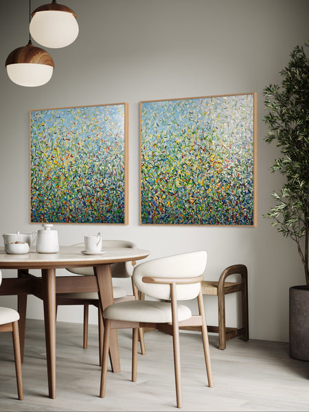 Silver Garden Duo - mixed media on canvas - 101cm squ (x2) / 40" squ (x2)