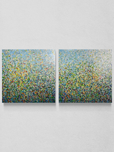 Silver Garden Duo - mixed media on canvas - 101cm squ (x2) / 40" squ (x2)