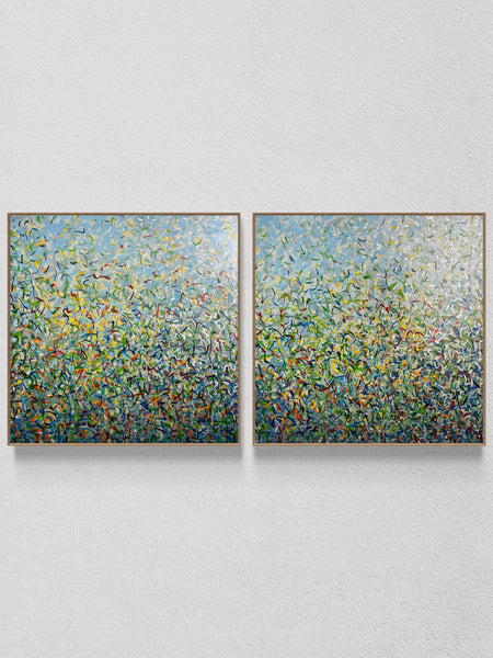 Silver Garden Duo - mixed media on canvas - 101cm squ (x2) / 40" squ (x2)