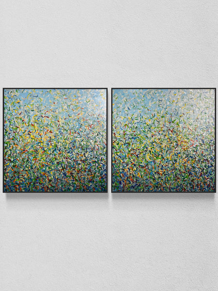 Silver Garden Duo - mixed media on canvas - 101cm squ (x2) / 40" squ (x2)