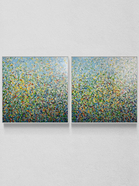 Silver Garden Duo - mixed media on canvas - 101cm squ (x2) / 40" squ (x2)