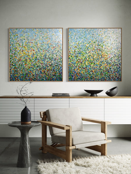 Silver Garden Duo - mixed media on canvas - 101cm squ (x2) / 40" squ (x2)