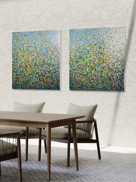 Silver Garden Duo - mixed media on canvas - 101cm squ (x2) / 40" squ (x2)