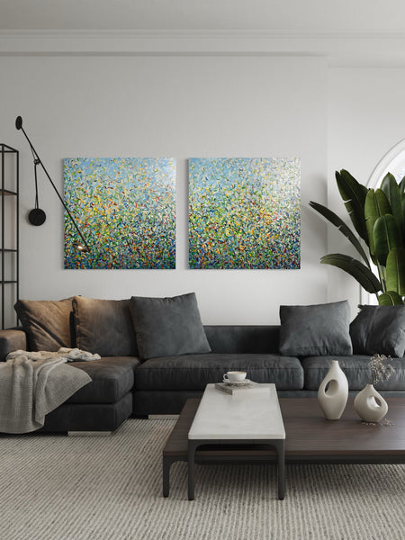 Silver Garden Duo - mixed media on canvas - 101cm squ (x2) / 40" squ (x2)