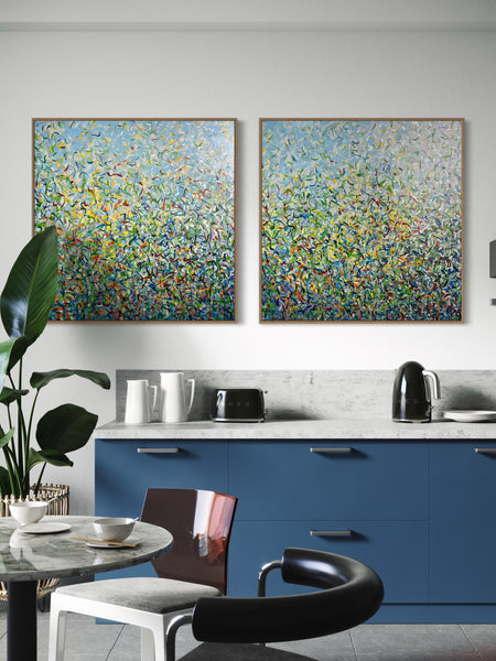 Silver Garden Duo - mixed media on canvas - 101cm squ (x2) / 40" squ (x2)