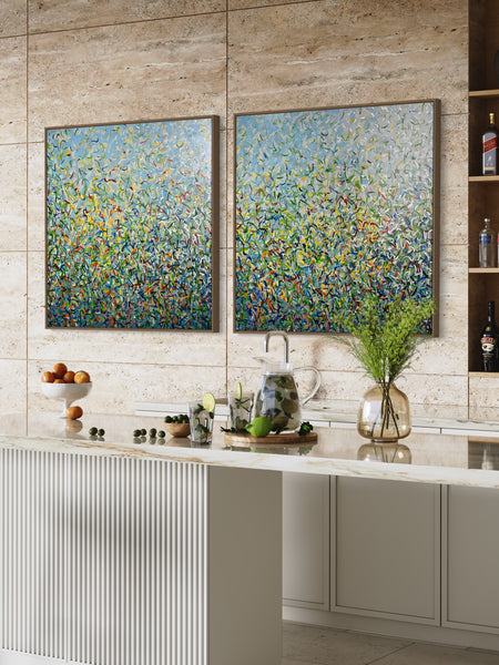 Silver Garden Duo - mixed media on canvas - 101cm squ (x2) / 40" squ (x2)