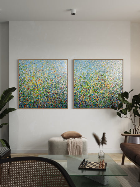 Silver Garden Duo - mixed media on canvas - 101cm squ (x2) / 40" squ (x2)