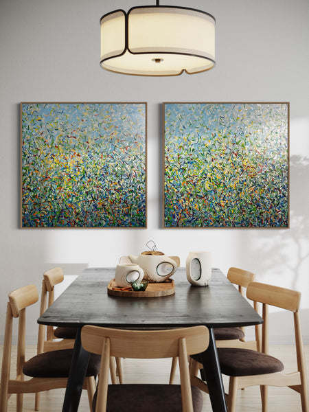 Silver Garden Duo - mixed media on canvas - 101cm squ (x2) / 40" squ (x2)