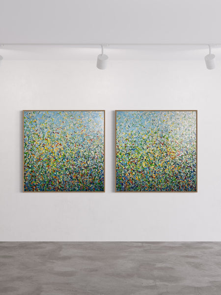 Silver Garden Duo - mixed media on canvas - 101cm squ (x2) / 40" squ (x2)