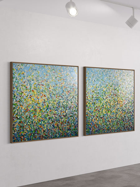 Silver Garden Duo - mixed media on canvas - 101cm squ (x2) / 40" squ (x2)