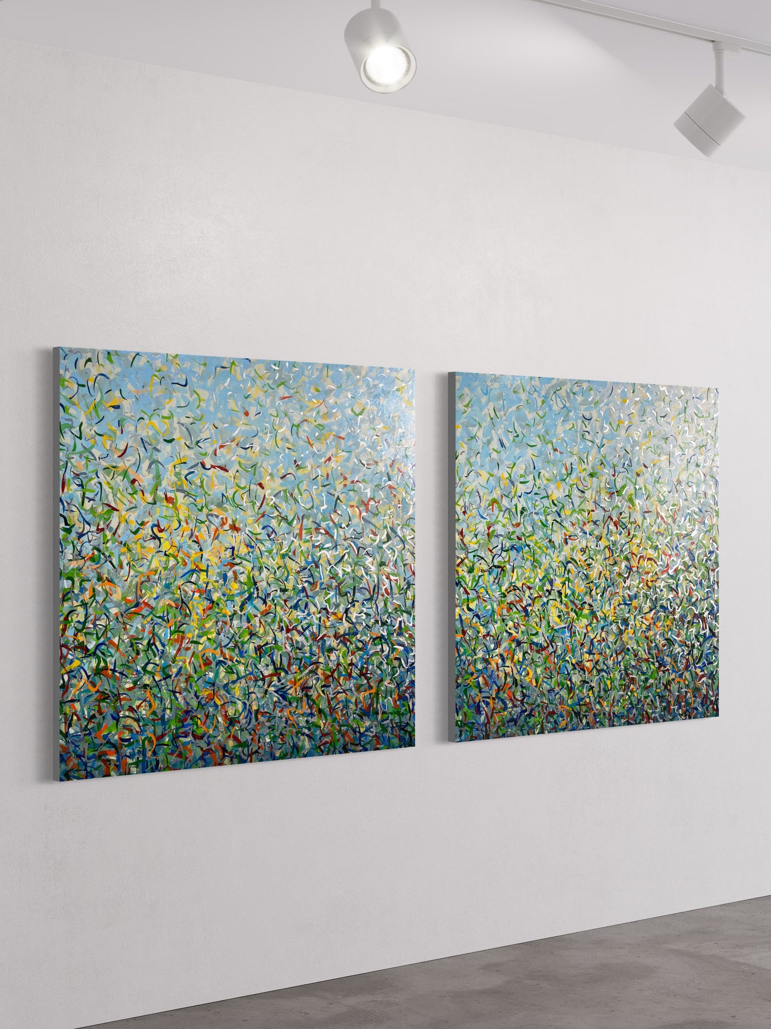 Silver Garden Duo - mixed media on canvas - 101cm squ (x2) / 40" squ (x2)