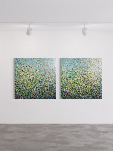 Silver Garden Duo - mixed media on canvas - 101cm squ (x2) / 40" squ (x2)