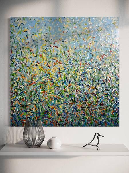 Silver Garden A - mixed media on canvas - 101cm squ/ 40" squ