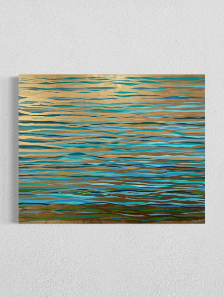 Glowing Water - metallic gold paint and acrylic on canvas - 152 x 122 cm / 60" x 48"