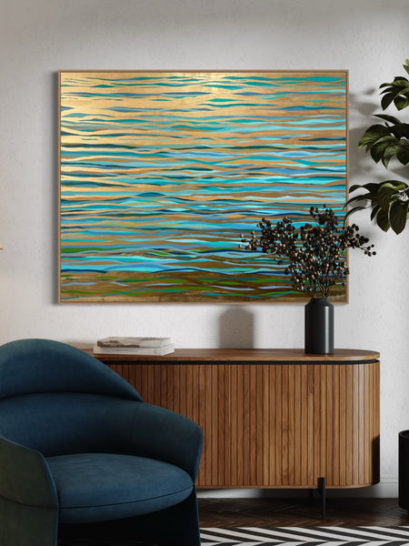 Glowing Water - metallic gold paint and acrylic on canvas - 152 x 122 cm / 60" x 48"