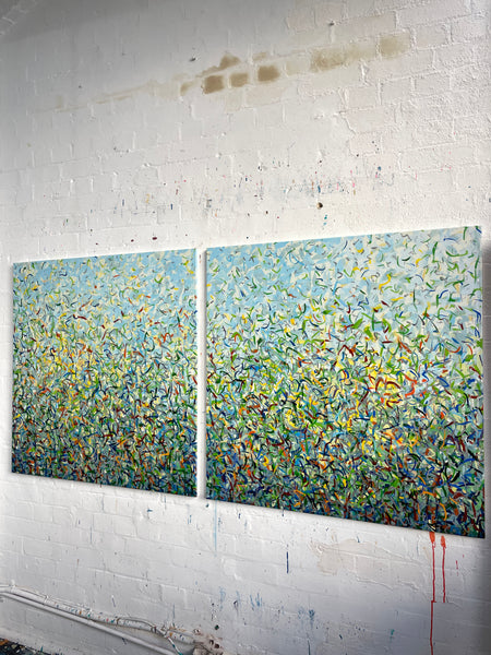 Silver Garden Duo - mixed media on canvas - 101cm squ (x2) / 40" squ (x2)