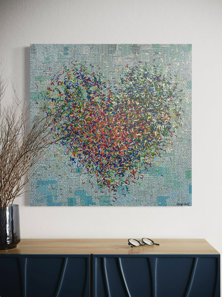 Golden Turquoise Optimist - mixed media on canvas - 76cm squ / 30" squ