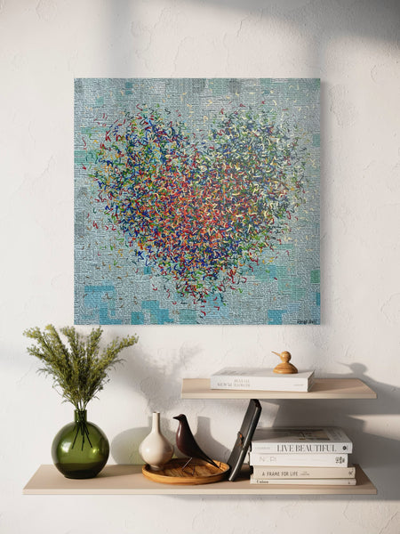 Golden Turquoise Optimist - mixed media on canvas - 76cm squ / 30" squ