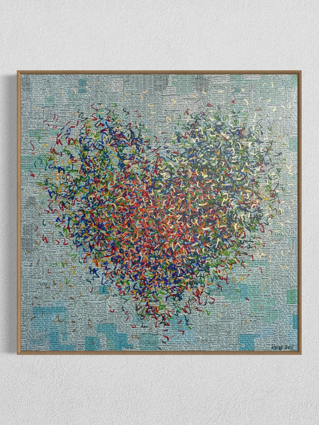 Golden Turquoise Optimist - mixed media on canvas - 76cm squ / 30" squ