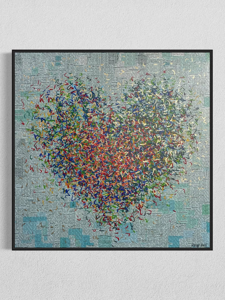 Golden Turquoise Optimist - mixed media on canvas - 76cm squ / 30" squ