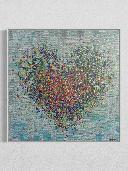 Golden Turquoise Optimist - mixed media on canvas - 76cm squ / 30" squ