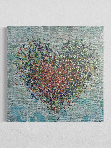 Golden Turquoise Optimist - mixed media on canvas - 76cm squ / 30" squ