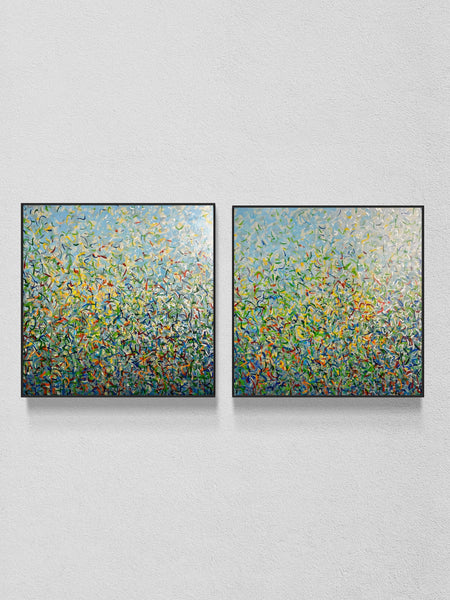 Silver Garden Duo - mixed media on canvas - 101cm squ (x2) / 40" squ (x2)