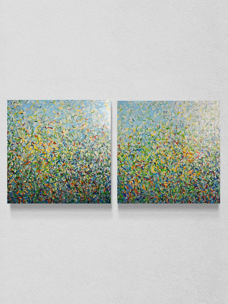 Silver Garden Duo - mixed media on canvas - 101cm squ (x2) / 40" squ (x2)