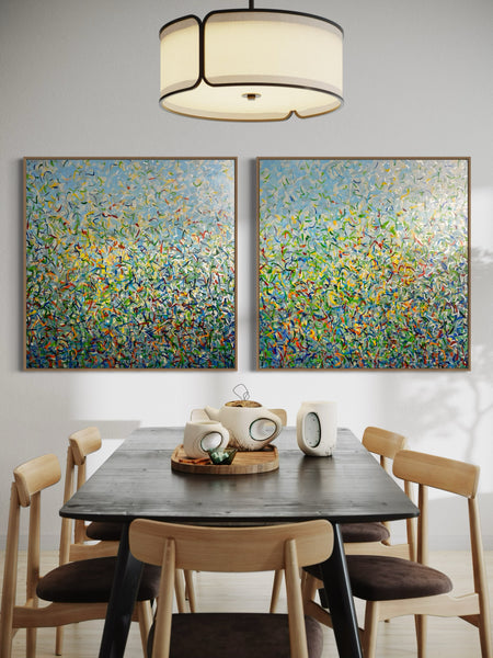 Silver Garden Duo - mixed media on canvas - 101cm squ (x2) / 40" squ (x2)