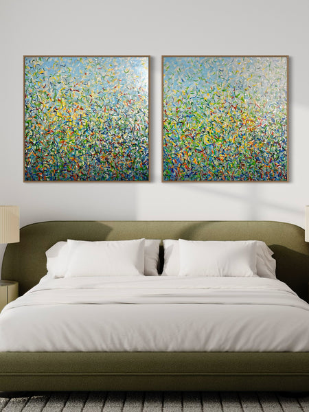 Silver Garden Duo - mixed media on canvas - 101cm squ (x2) / 40" squ (x2)