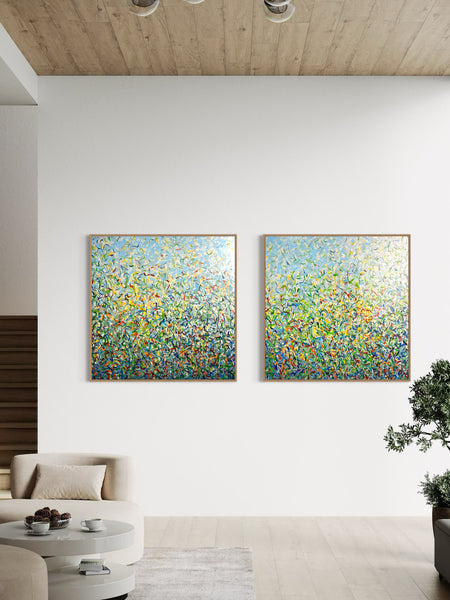 Silver Garden Duo - mixed media on canvas - 101cm squ (x2) / 40" squ (x2)