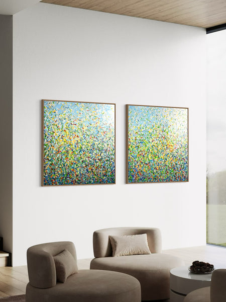 Silver Garden Duo - mixed media on canvas - 101cm squ (x2) / 40" squ (x2)