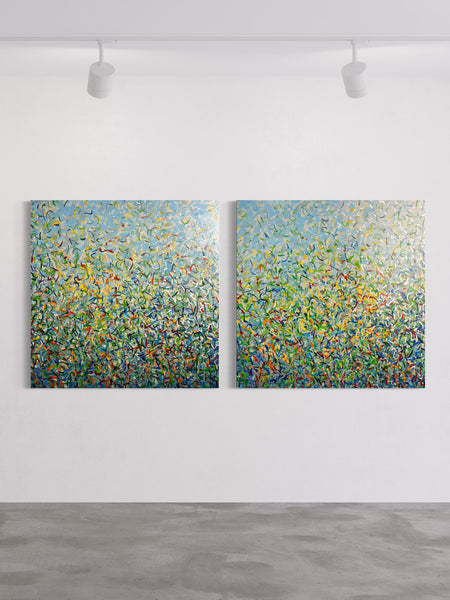 Silver Garden Duo - mixed media on canvas - 101cm squ (x2) / 40" squ (x2)