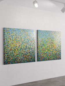 Silver Garden Duo - mixed media on canvas - 101cm squ (x2) / 40" squ (x2)