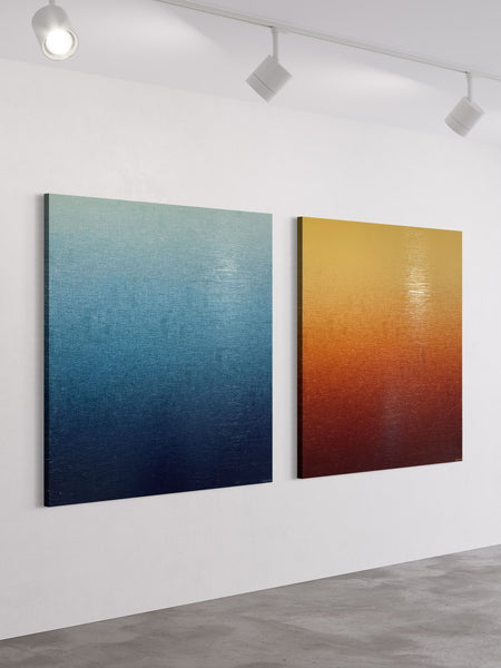 'Ambient Morocco' and 'Ambient Seas' - 127cm squ each / 50" squ each- mixed media on canvas